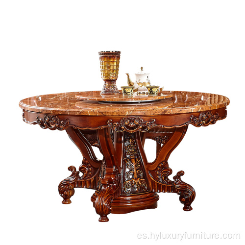 Mesa redonda de comedor tallada a mano barroca estilo americano